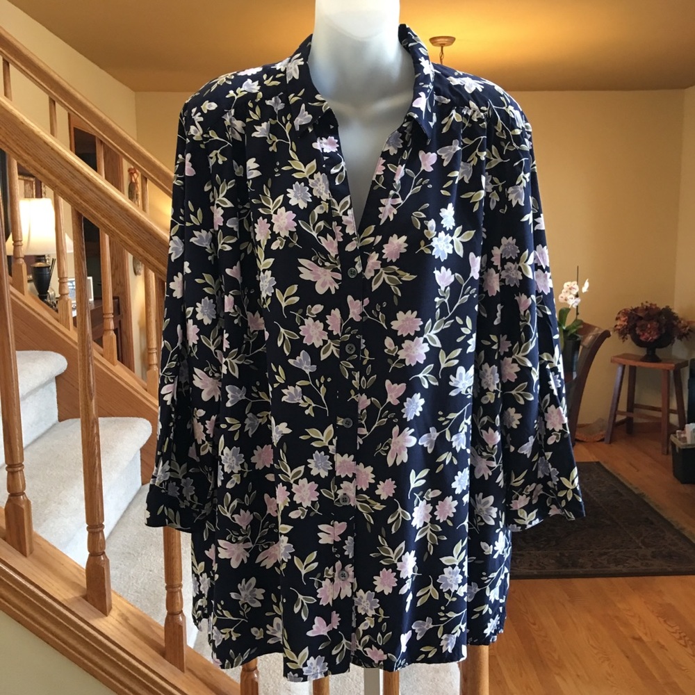 J Jill Soft Rayon Floral Work to Weekend Blouse XL